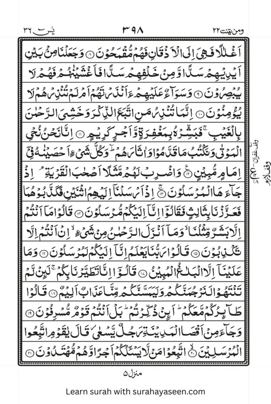 Surah Yaseen with Urdu translation showing Allah's power and control over everything