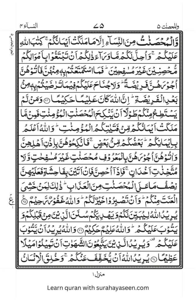 Quran Para 5 Wal‑Muhsanat PDF Download in Arabic