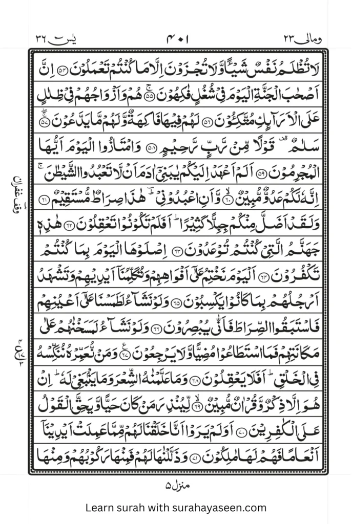 Surah Yaseen fifth page – Quran page in Arabic with translation guidance